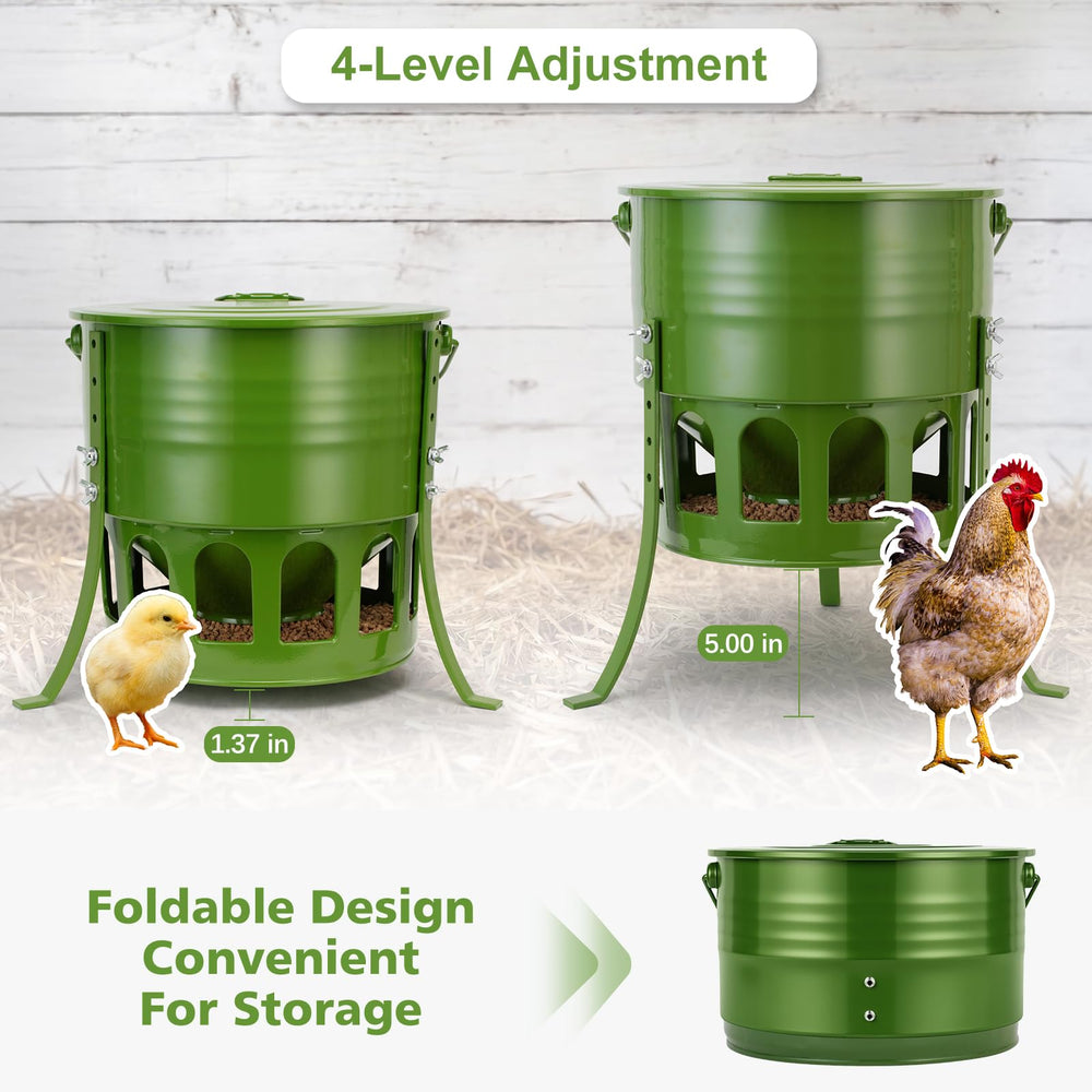 Back view of Tgeyd Metal Chicken Feeder showing feeding ports