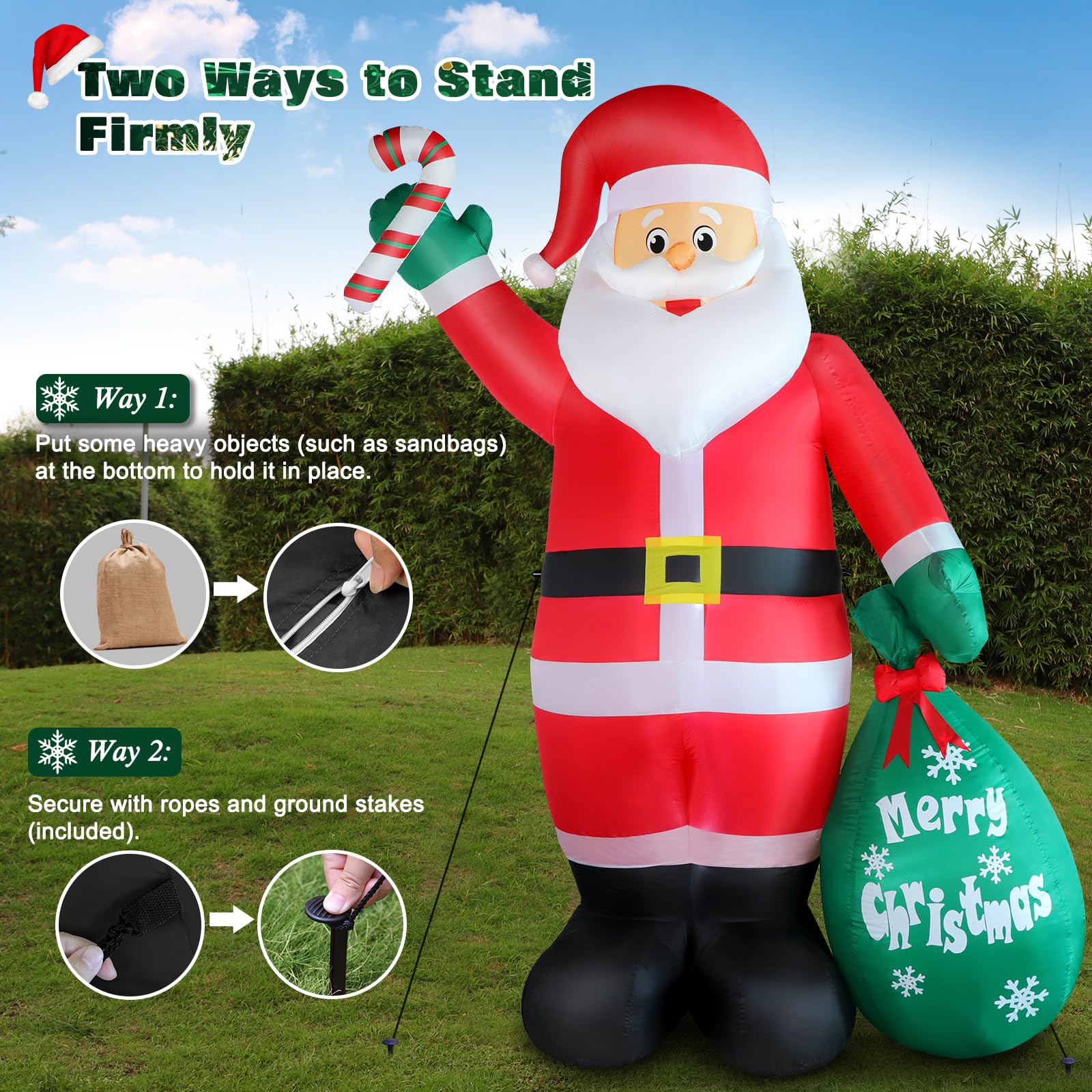 Back view of Thanger 8 FT inflatable Santa decoration