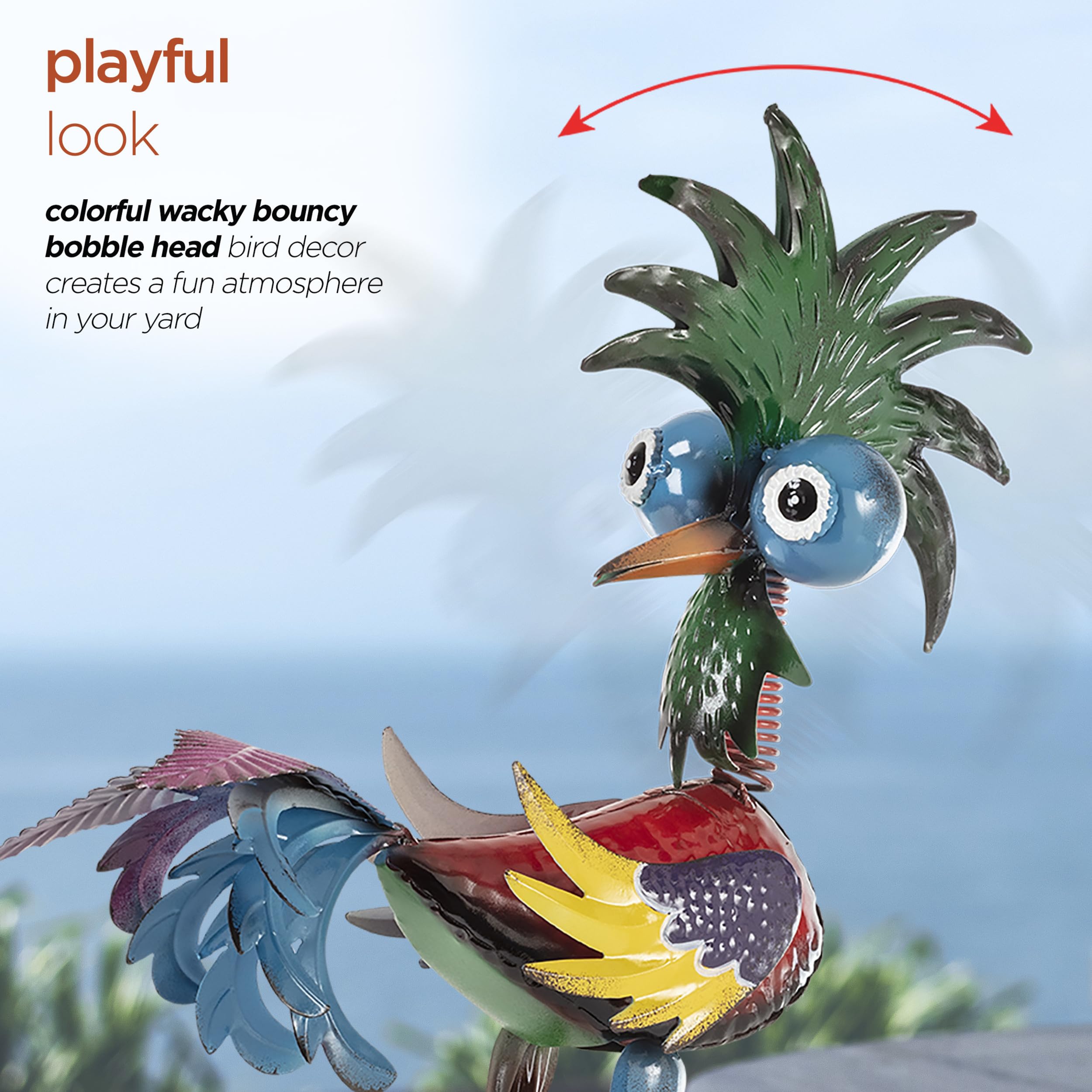 Back view of the 19-inch Alpine Tropical Rooster Statue