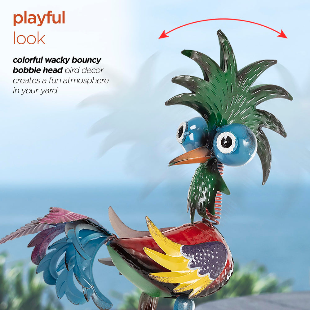 Back view of the 19-inch Alpine Tropical Rooster Statue