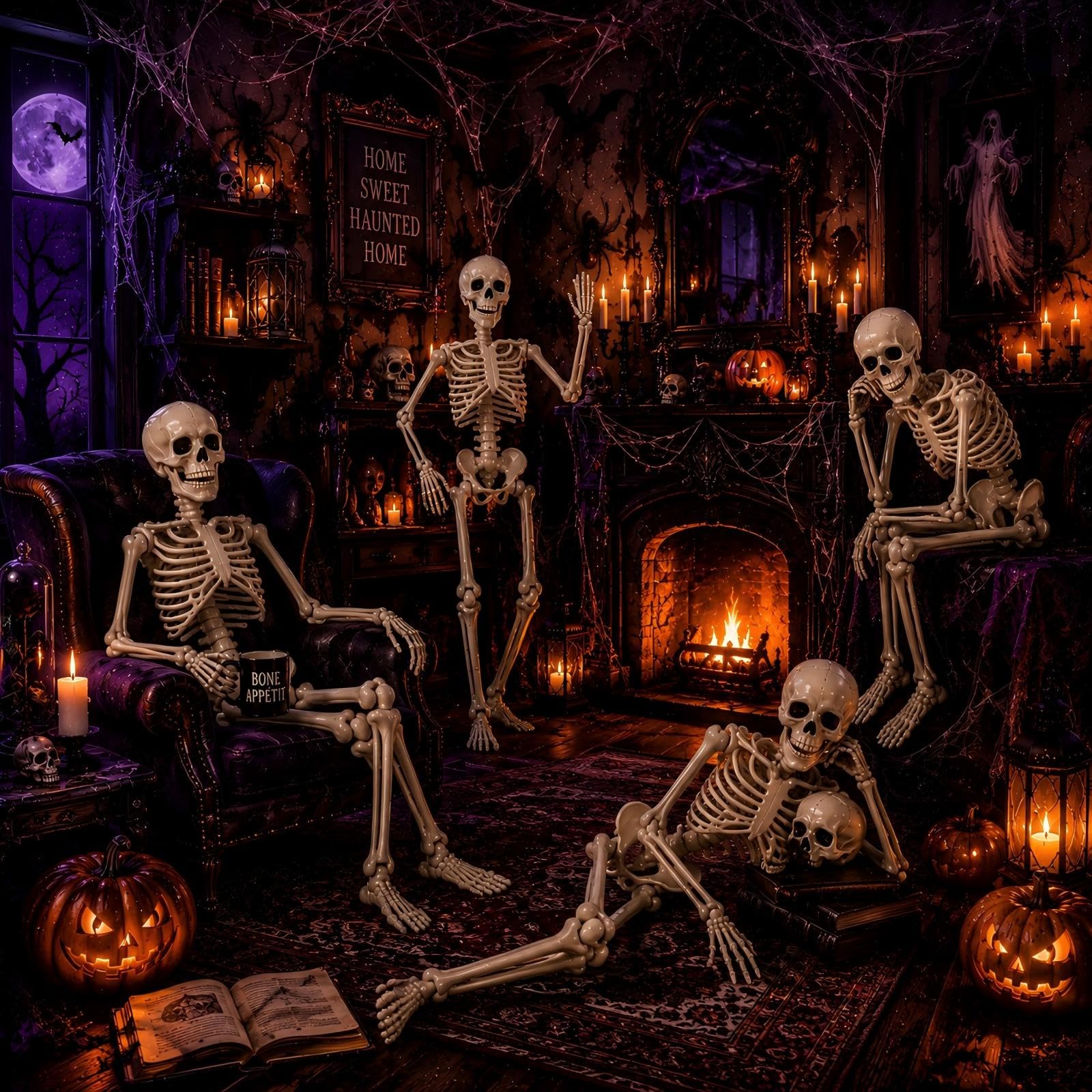 Back view of the 5.4 ft Halloween skeleton decoration