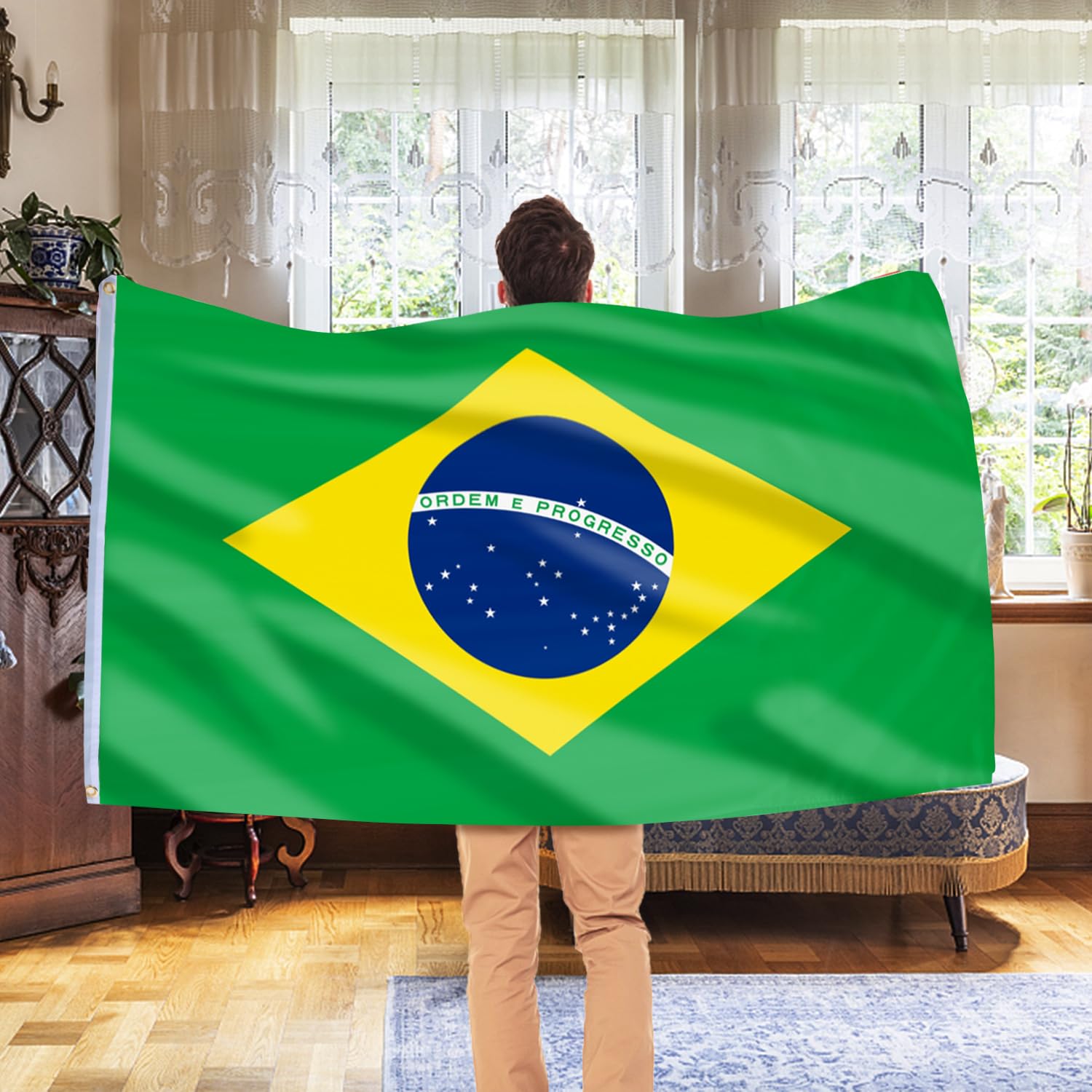 Back view of the AhfuLife Brazil Flag showcasing double-sided print
