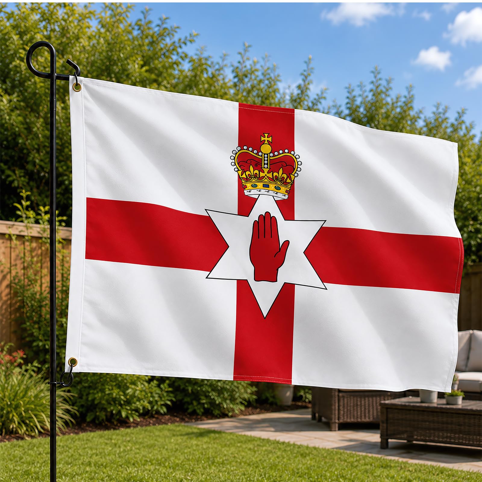 Back view of the AhfuLife Northern Ireland flag showing double-sided design