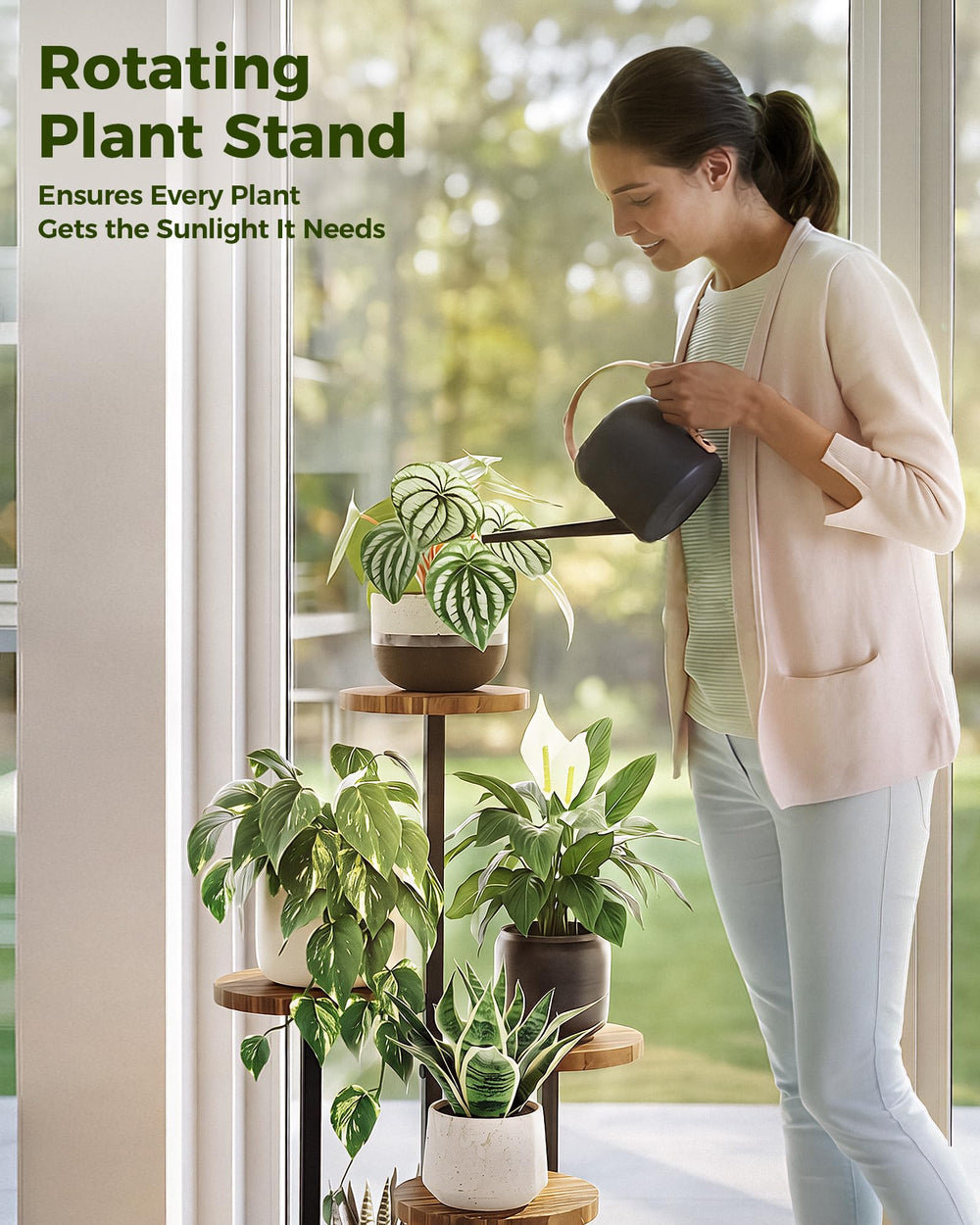Back view of the Bamworld Plant Stand showing the base
