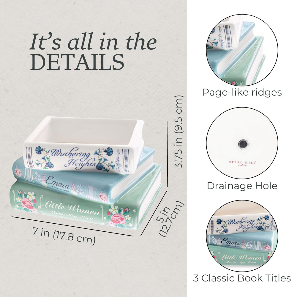 Back view of the book-shaped planter with drainage hole