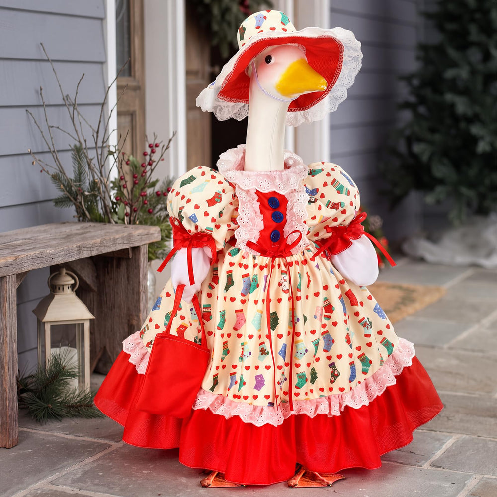 Back view of the colorful Christmas goose outfit