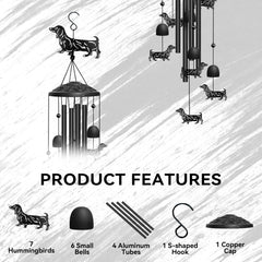Back view of the dachshund wind chime showing the S-shaped hook
