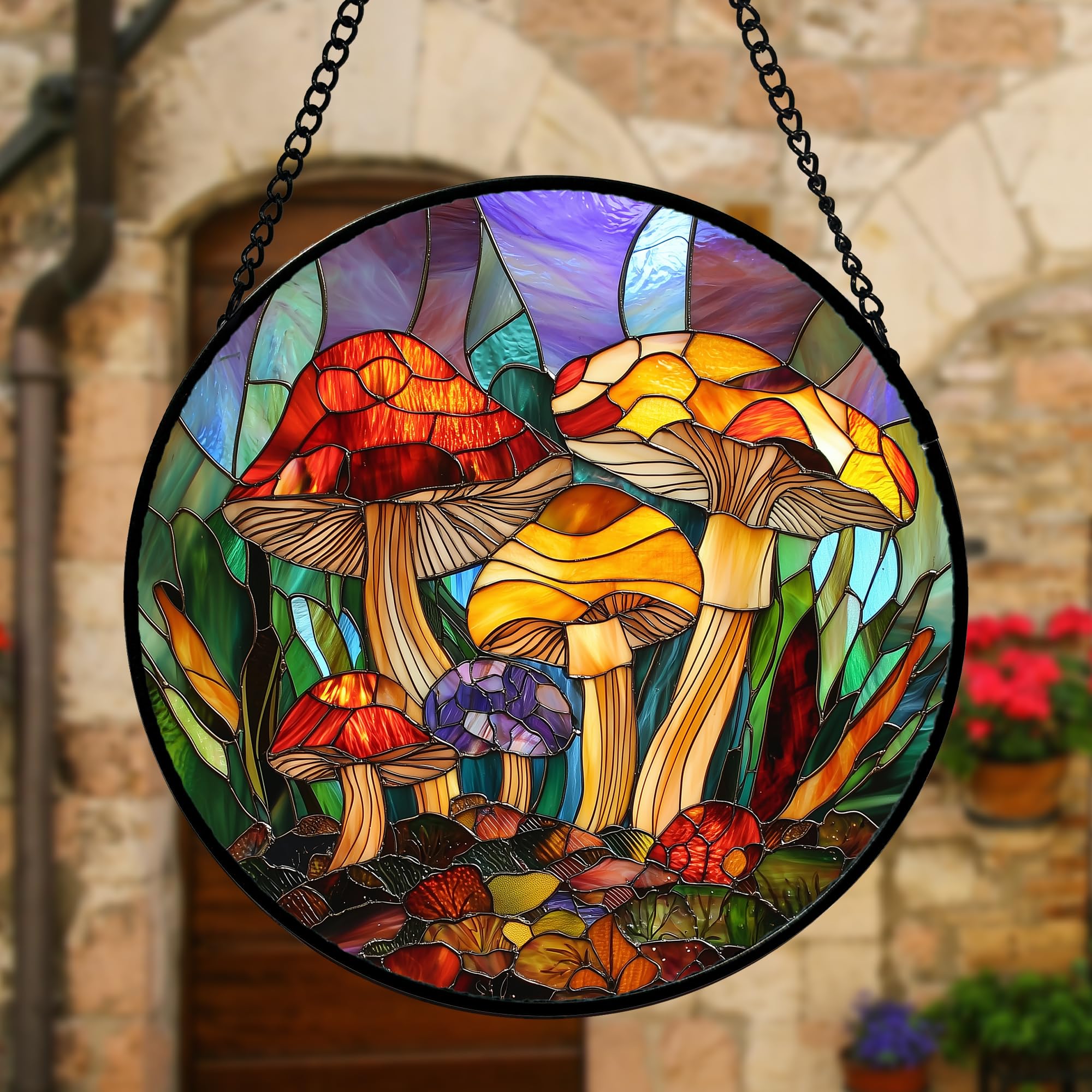 Back view of the DASTOLL colorful mushroom suncatcher