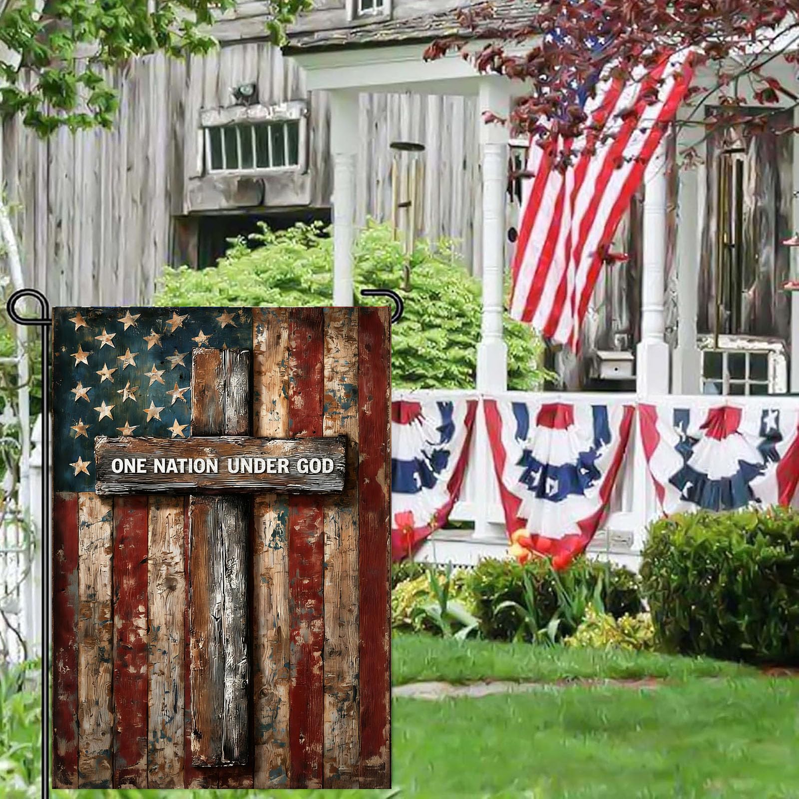 Back view of the double sided garden flag