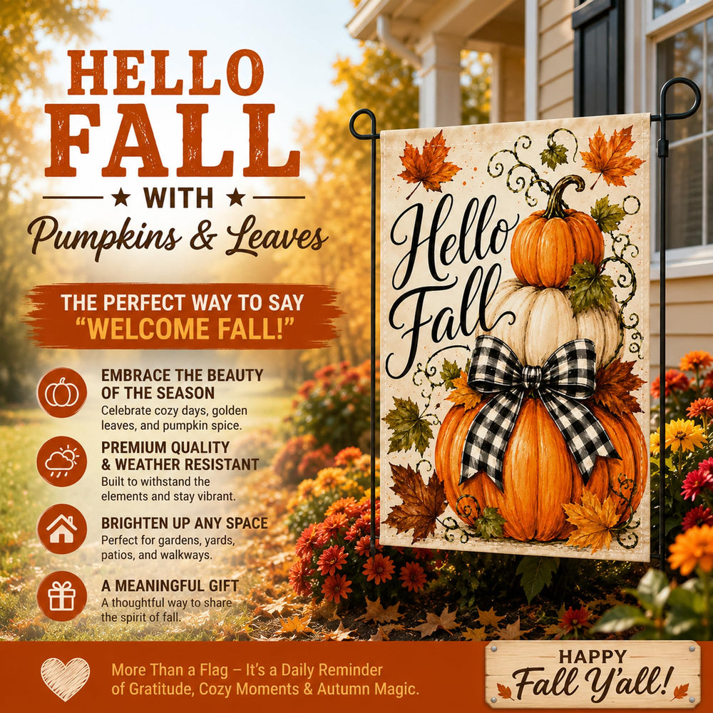 Back view of the double-sided Hello Fall Garden Flag