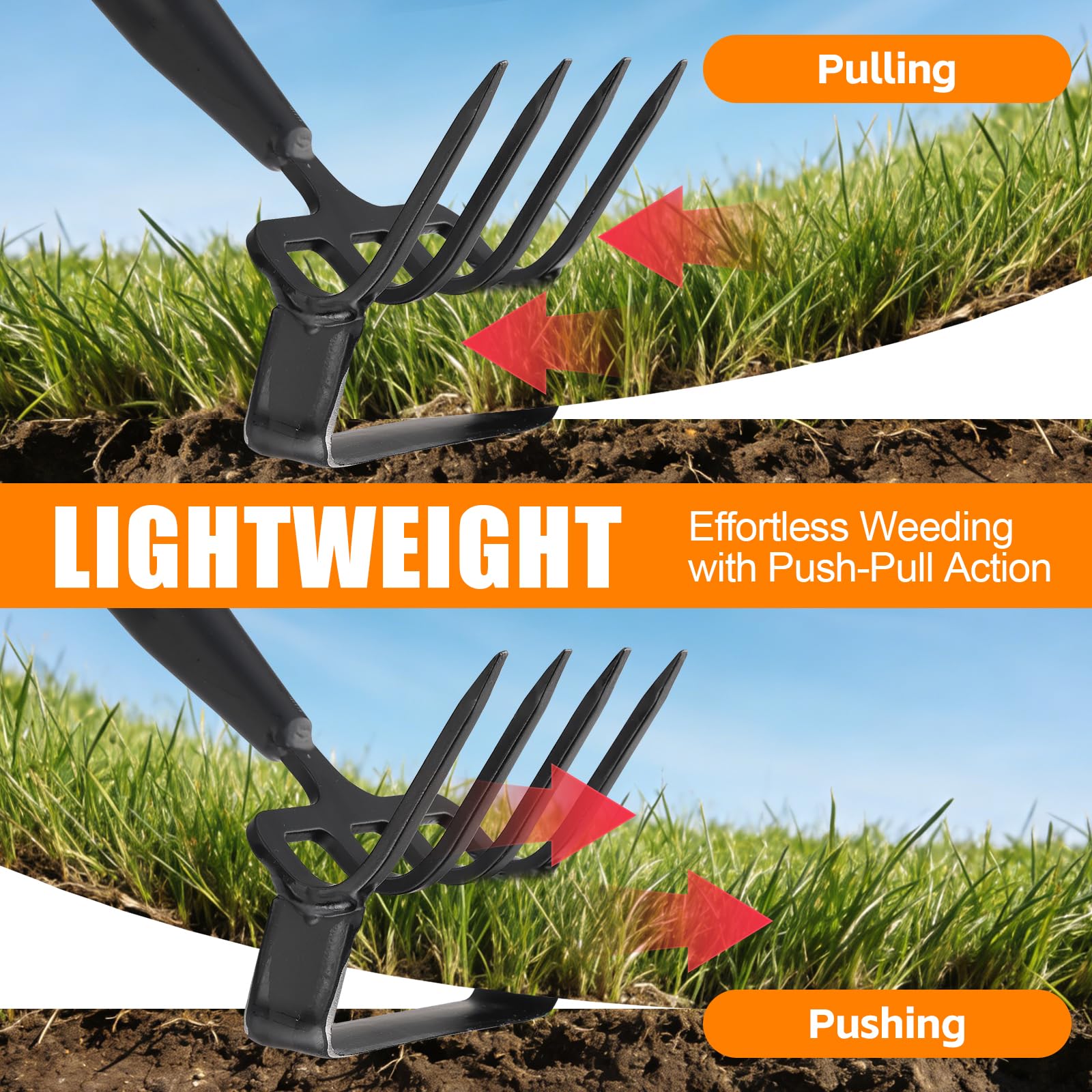 Back view of the EUIJOIP Garden Hoe showcasing the stirrup blade