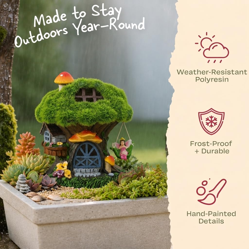 Back view of the Fairy House Solar Light statue