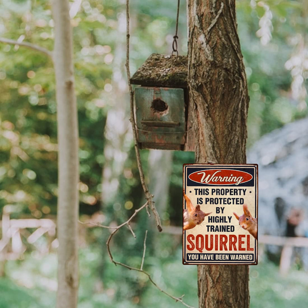 Back view of the Funny Squirrels Sign showing aluminum material