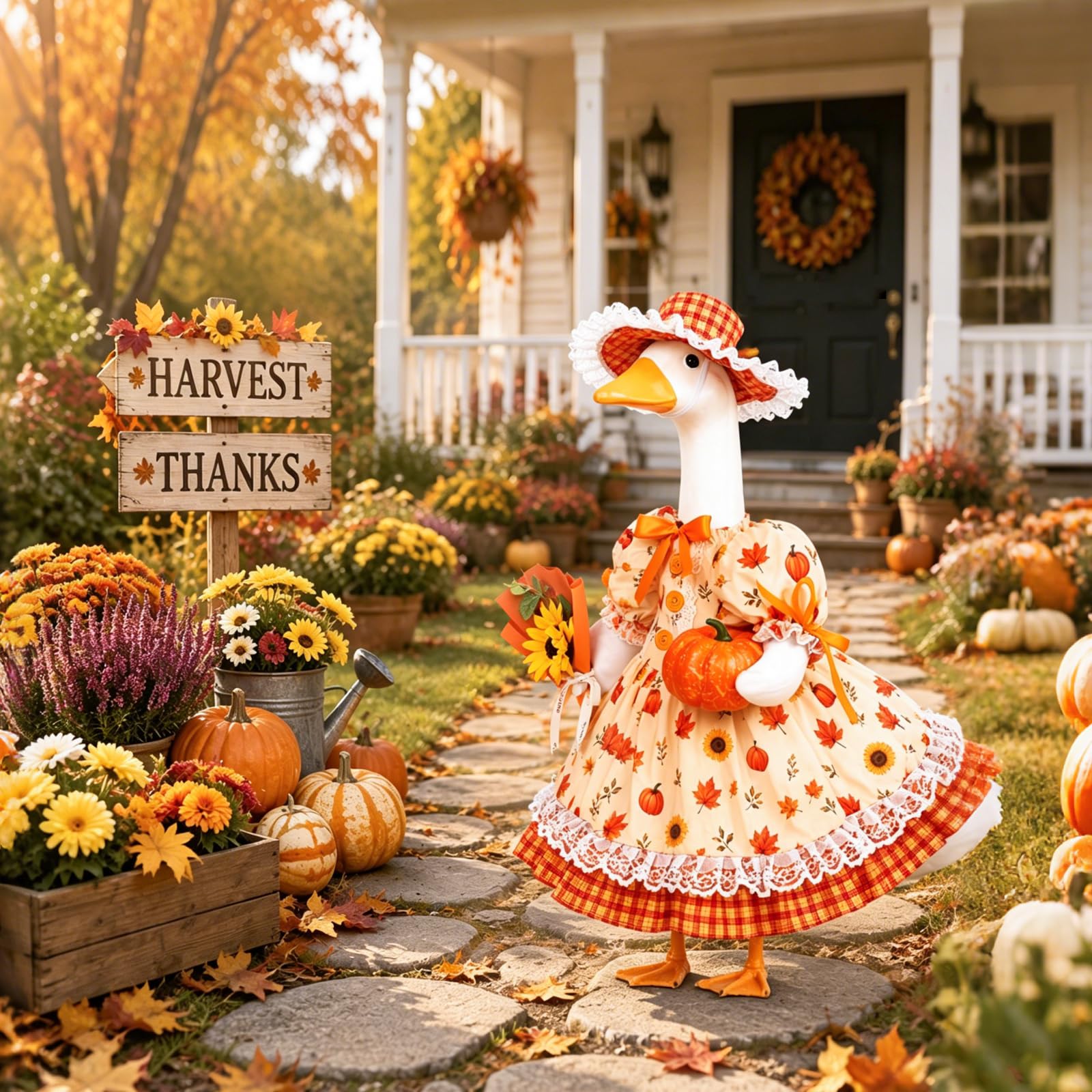 Back view of the GJL Fall Goose Outfit on a 23 inch statue