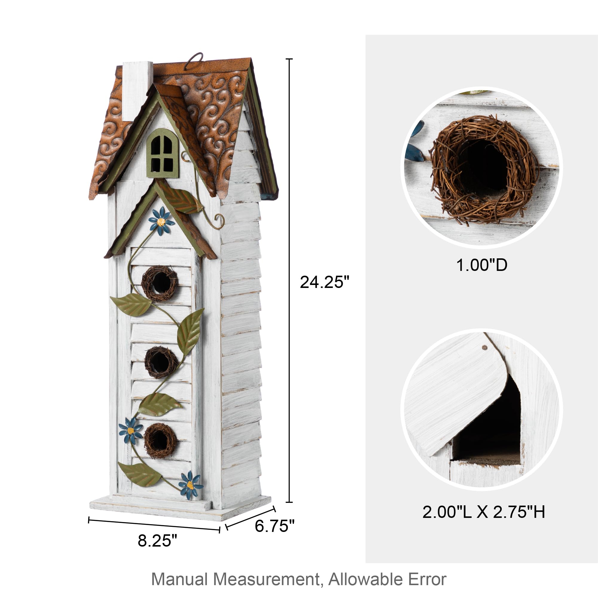 Back view of the Glitzhome bird house showing its structure