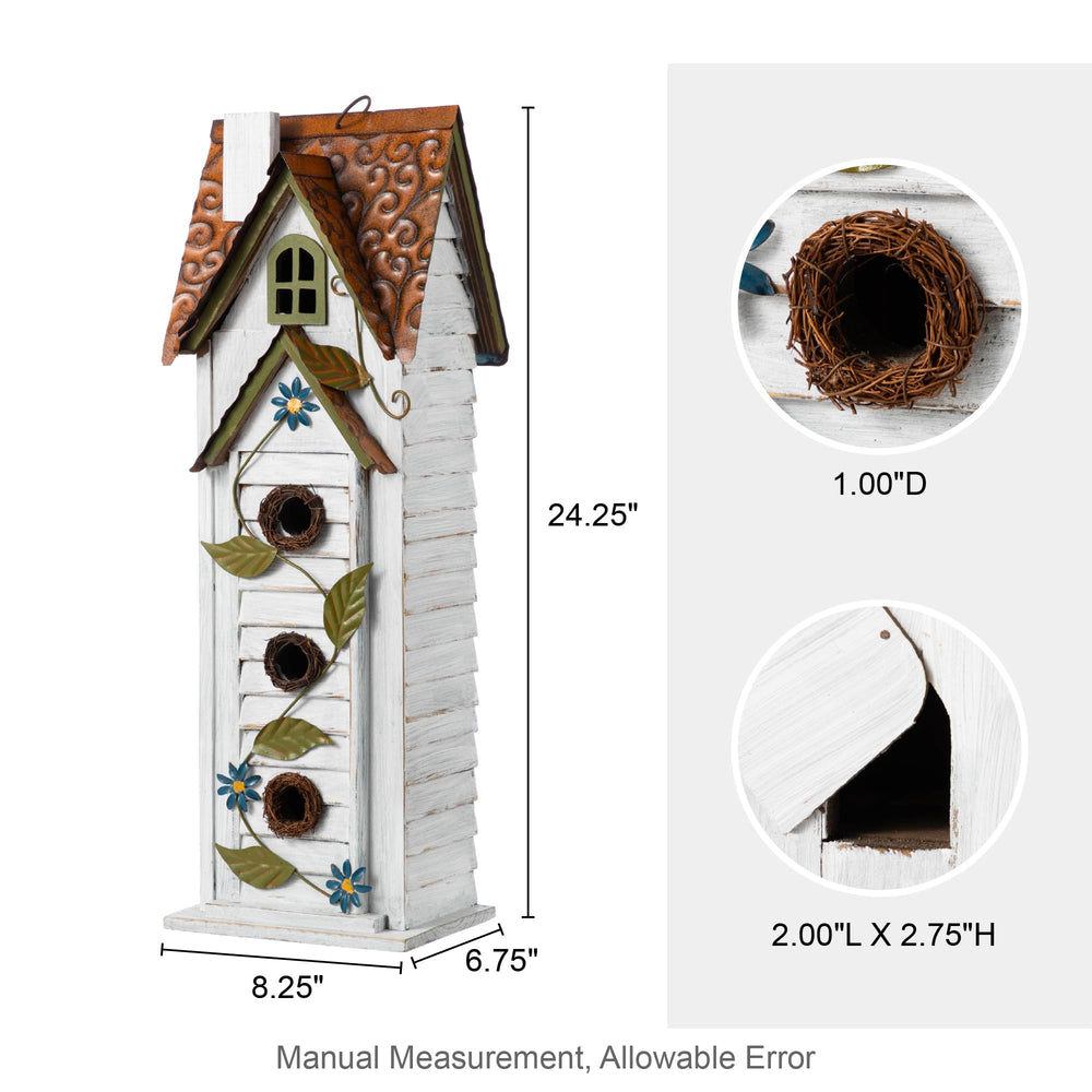 Back view of the Glitzhome bird house showing its structure