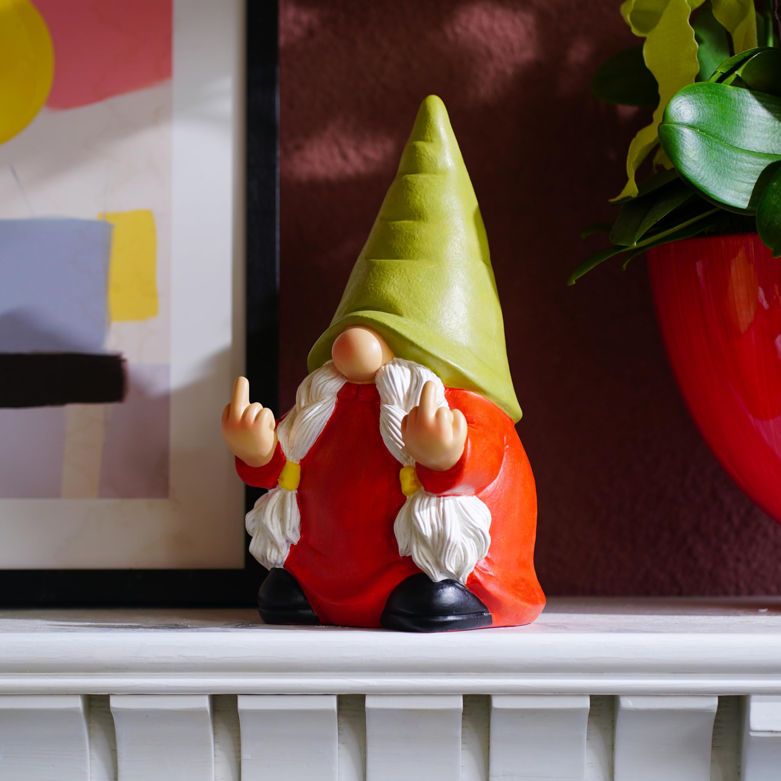 Back view of the gnome statue highlighting the vibrant colors
