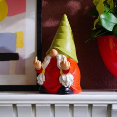 Back view of the gnome statue highlighting the vibrant colors