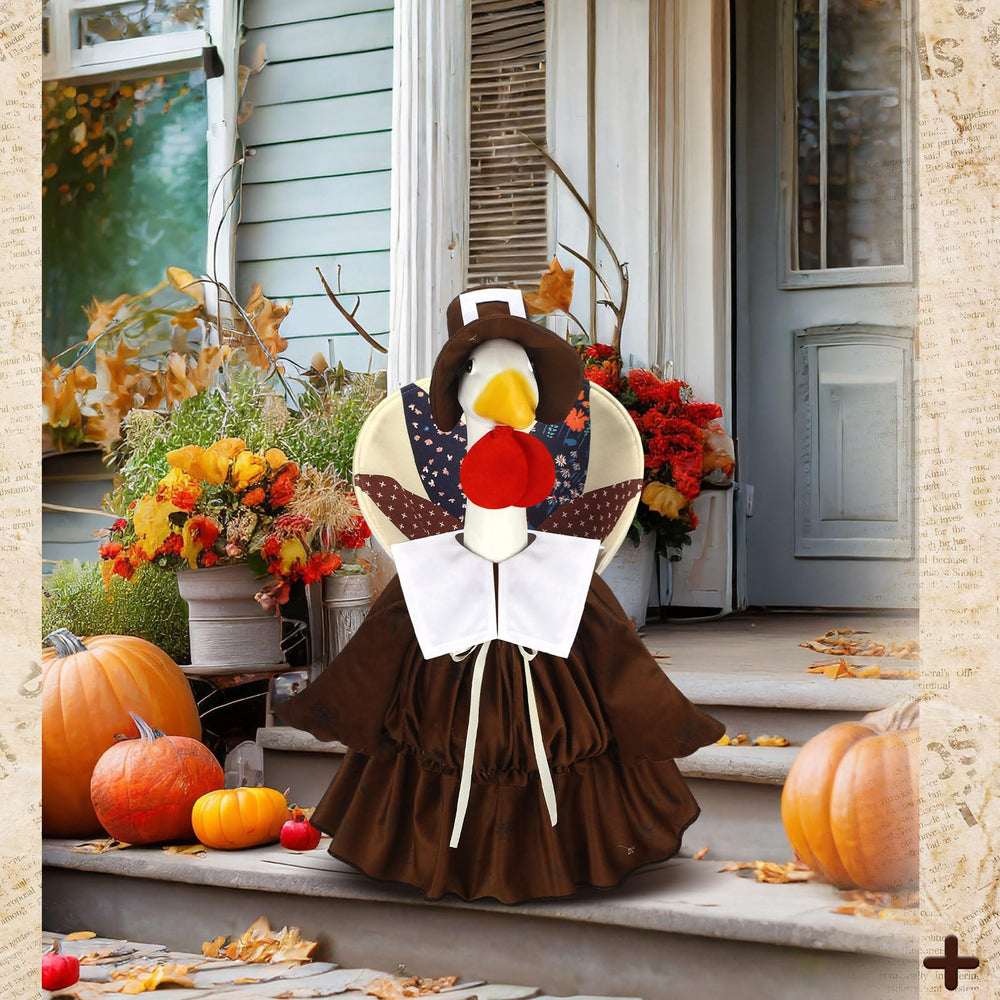 Back view of the goose costume featuring the elegant cape