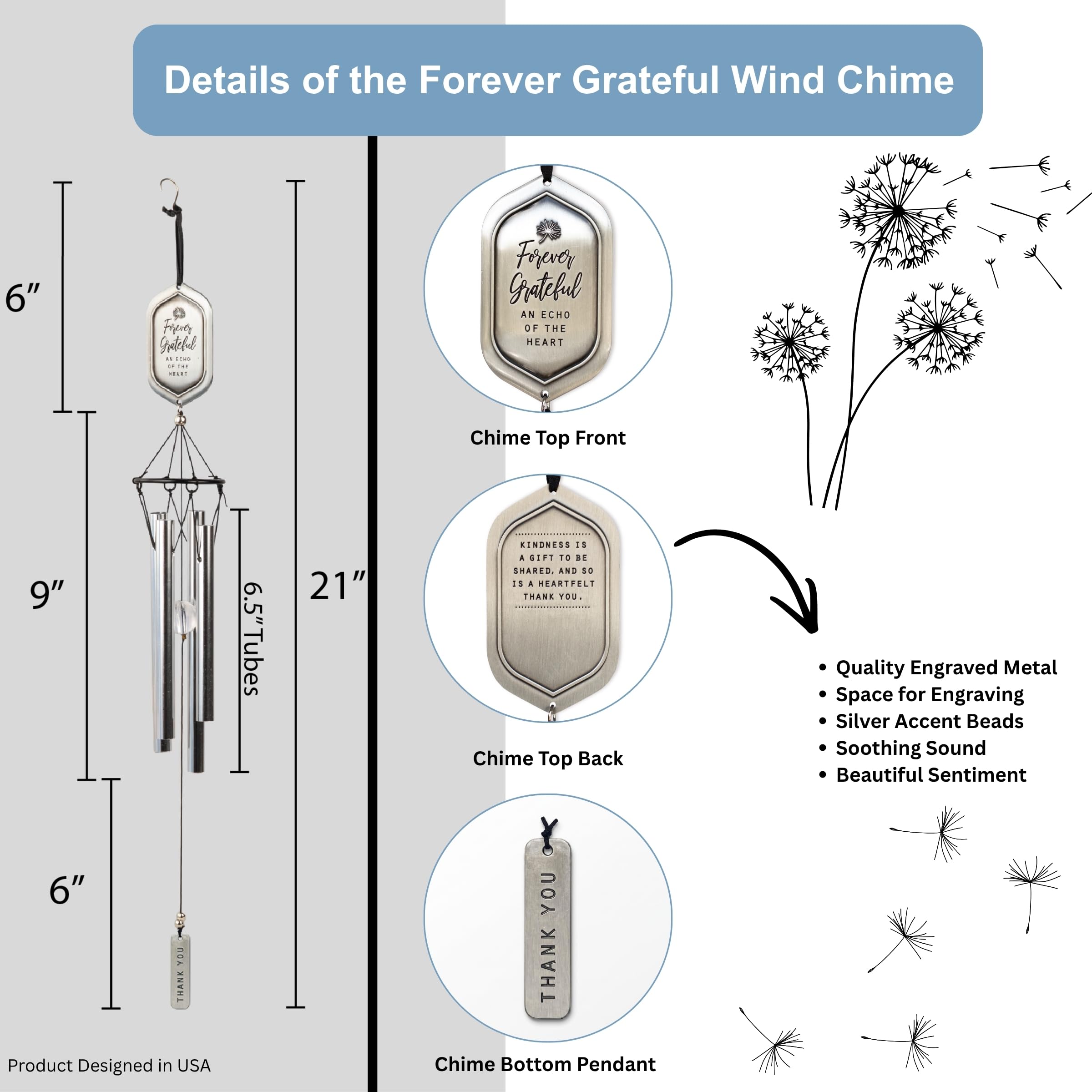 Back view of The Grandparent Gift Co. wind chime showing space for engraving