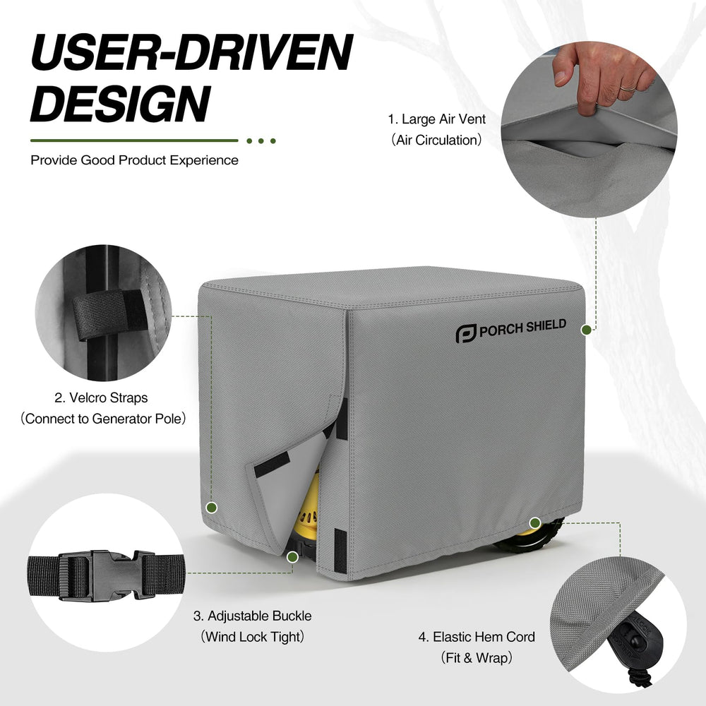 Back view of the gray Porch Shield Generator Cover