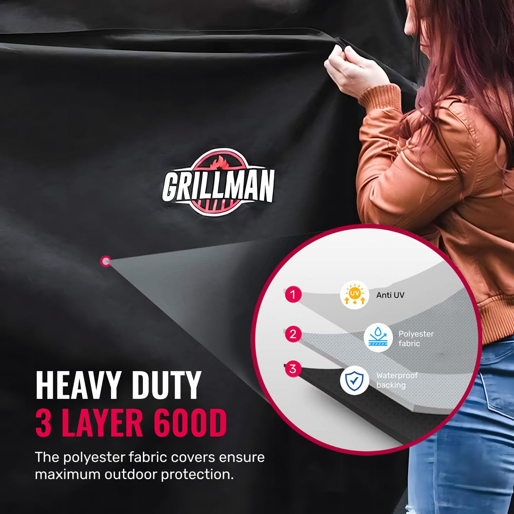 Back view of the Grillman BBQ grill cover demonstrating size