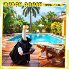 Back view of the guitarist goose costume with ukulele