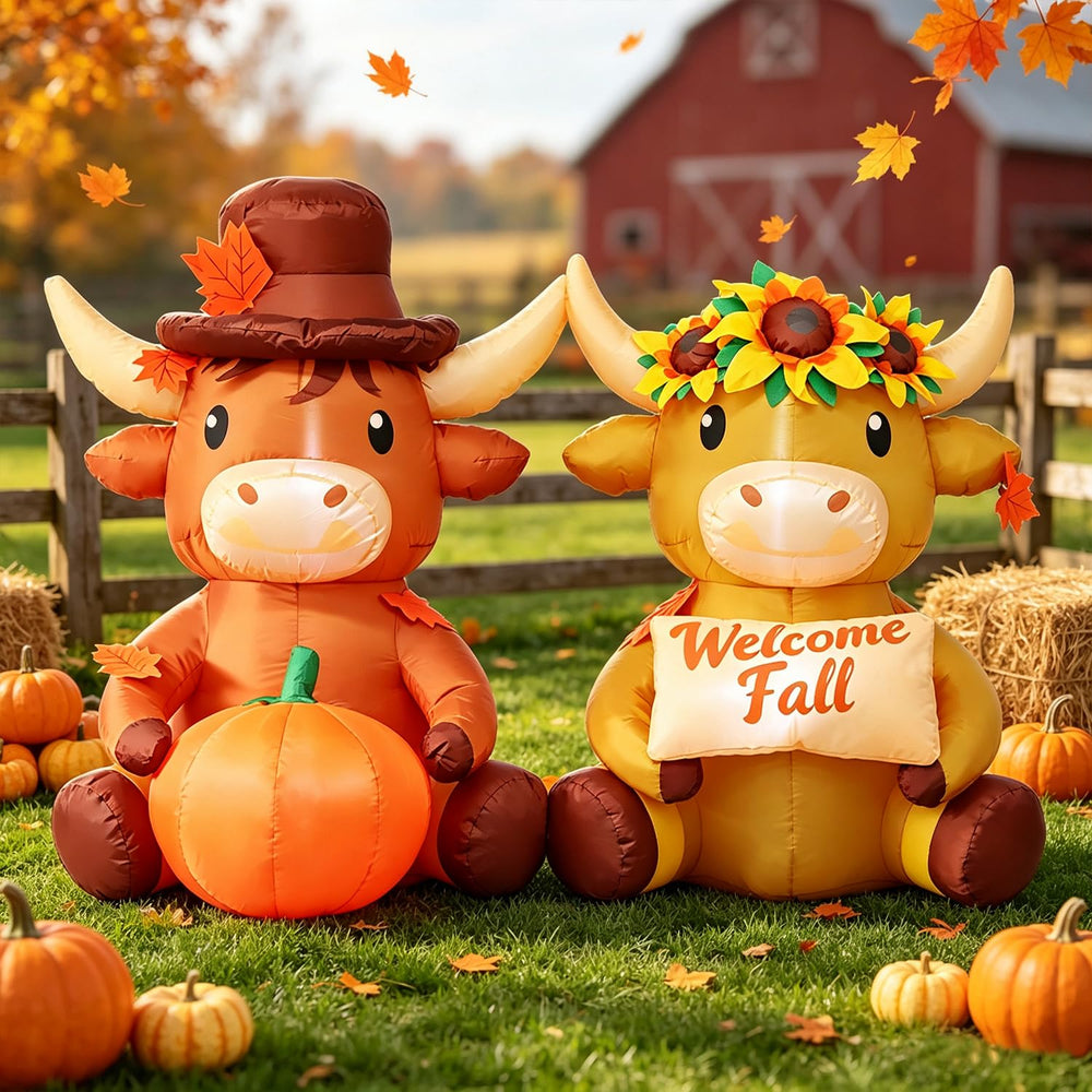 Back view of the Highland Cow inflatable decoration