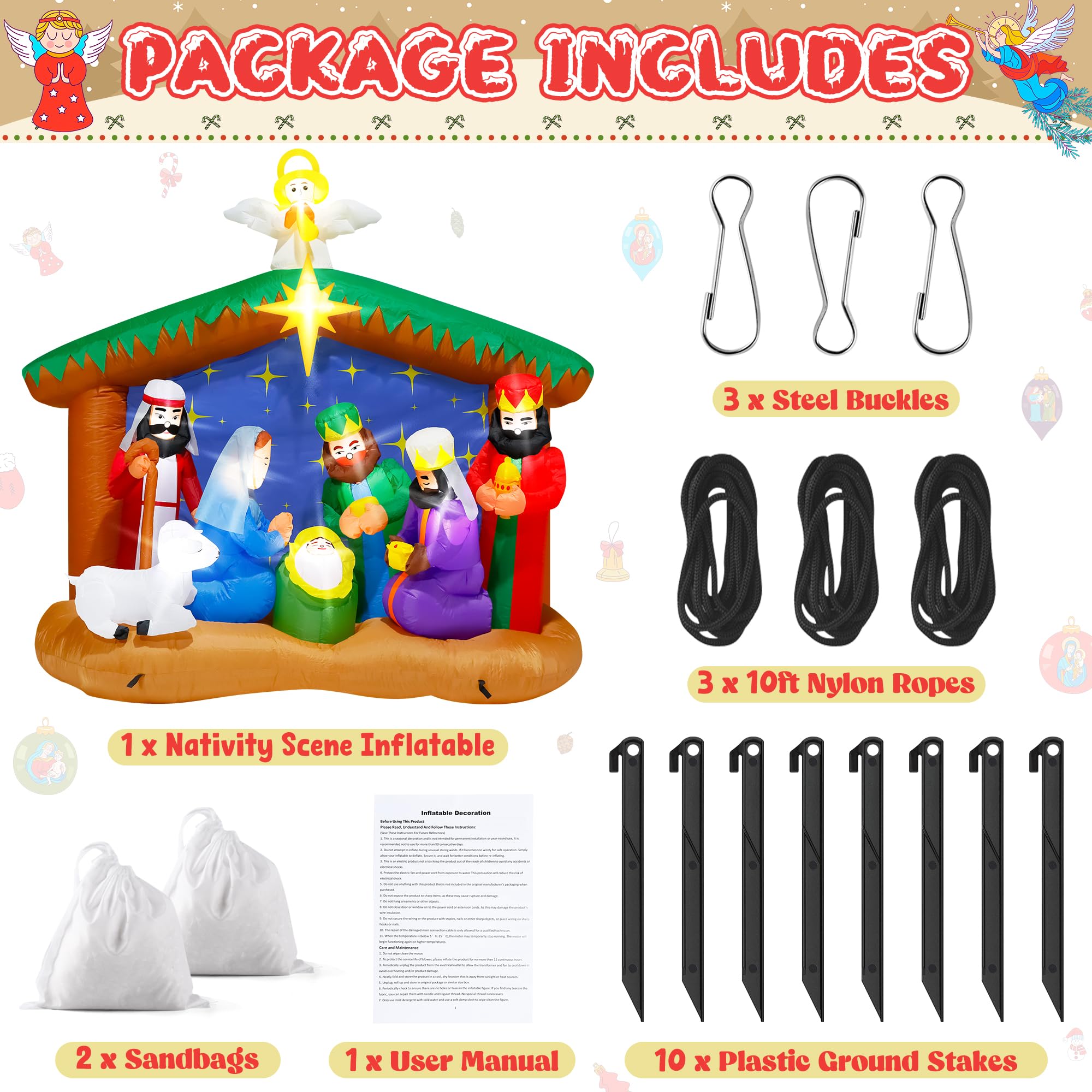 Back view of the inflatable Nativity scene showing angels and wise men