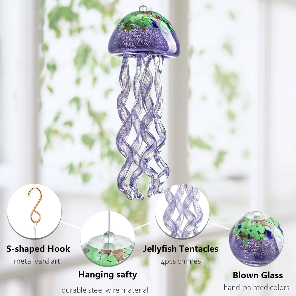 Back view of the jellyfish wind chime with brass hooks
