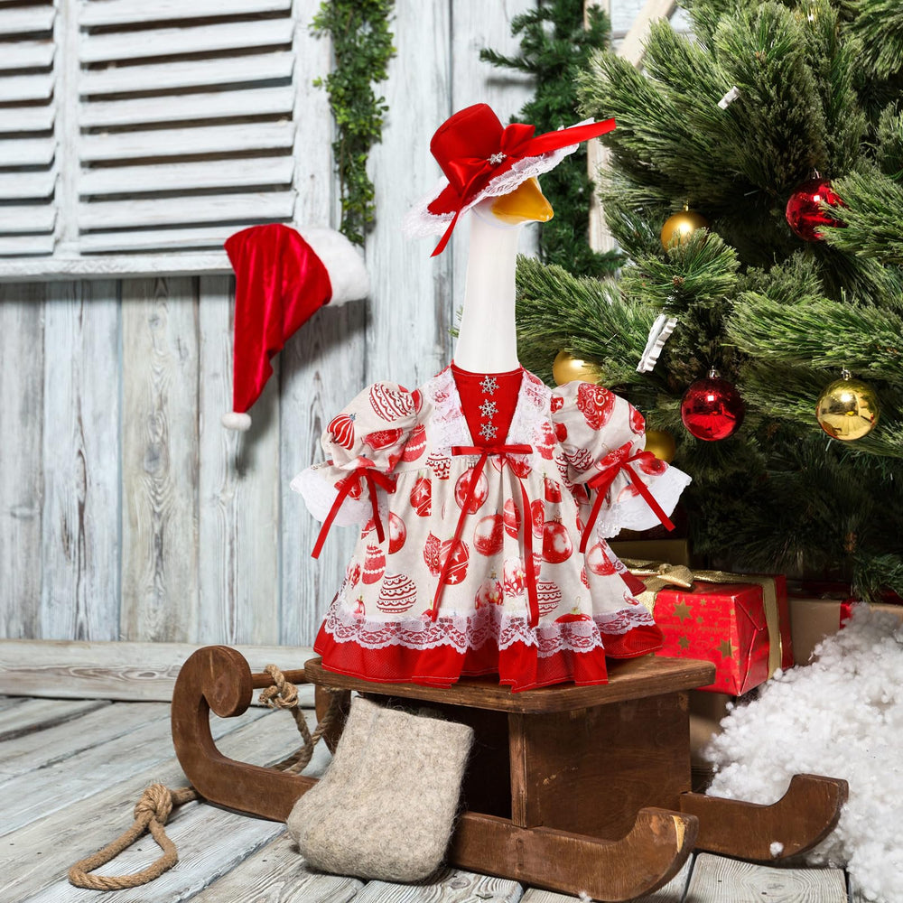 Back view of the multicolor Suzile Christmas Ball Goose Costume