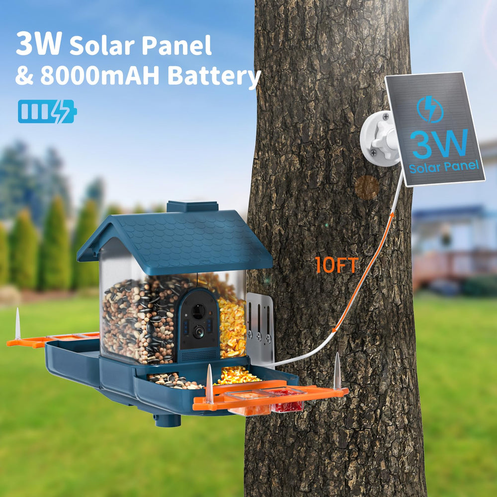 Back view of the NAVFS bird feeder showing the solar panel