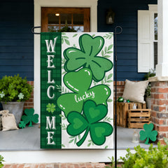 Back view of the OHOME Shamrock Garden Flag showing double-sided printing