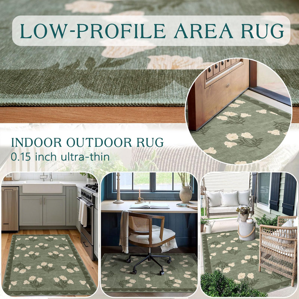 Back view of the Othilic Floral Entry Rug showing non-slip backing