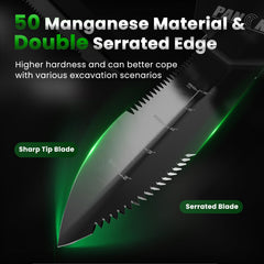 Back view of the PANCKY Metal Detector Shovel showing the manganese steel finish