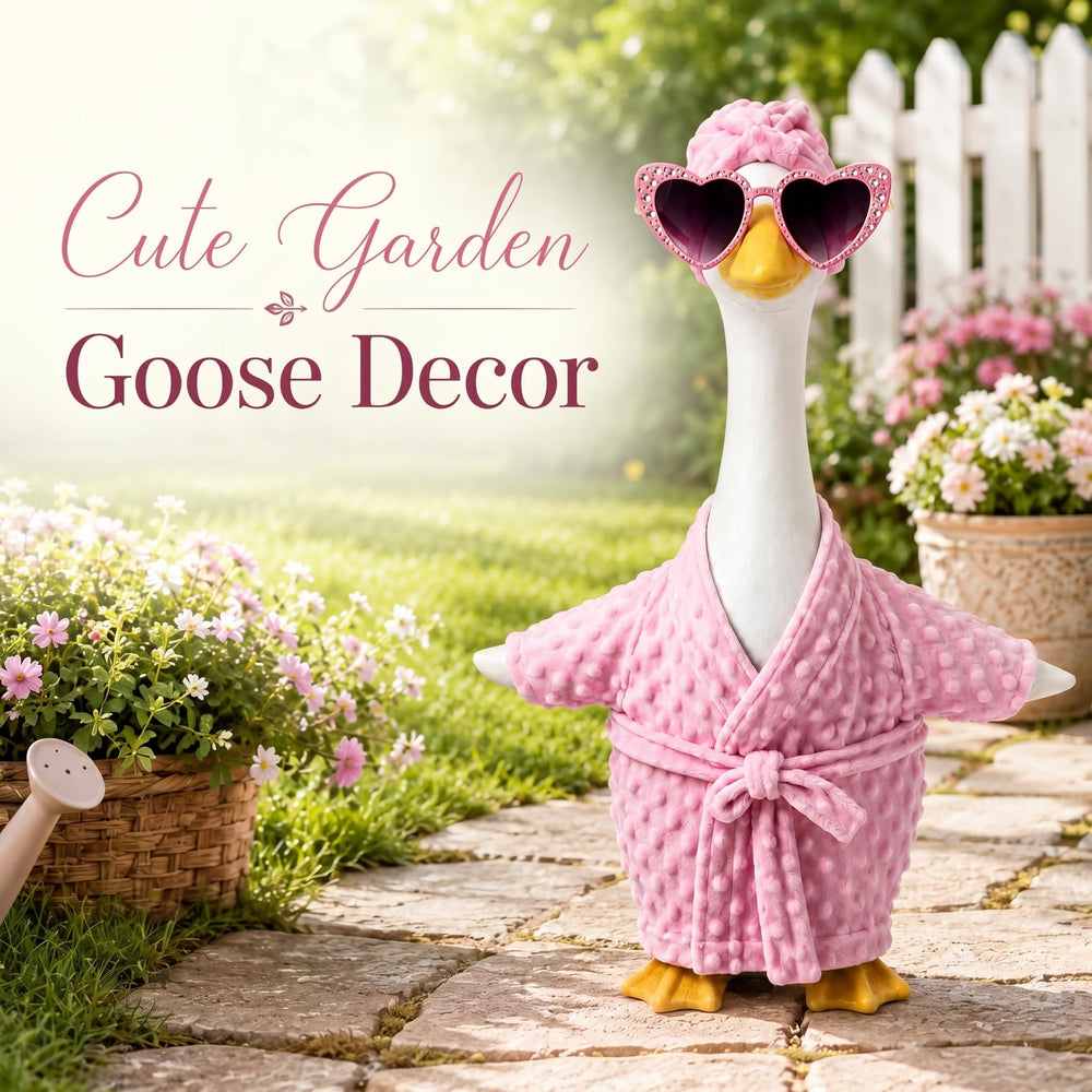 Back view of the pink bathrobe on a goose