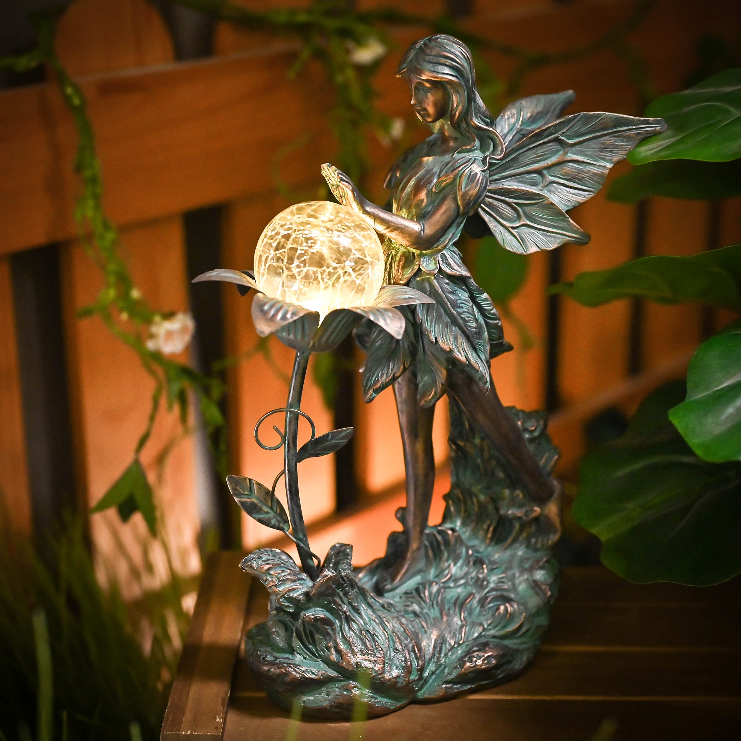 Back view of the solar fairy garden statue