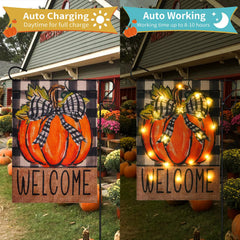 Back view of the Solar Thanksgiving Garden Flag showcasing double-sided design