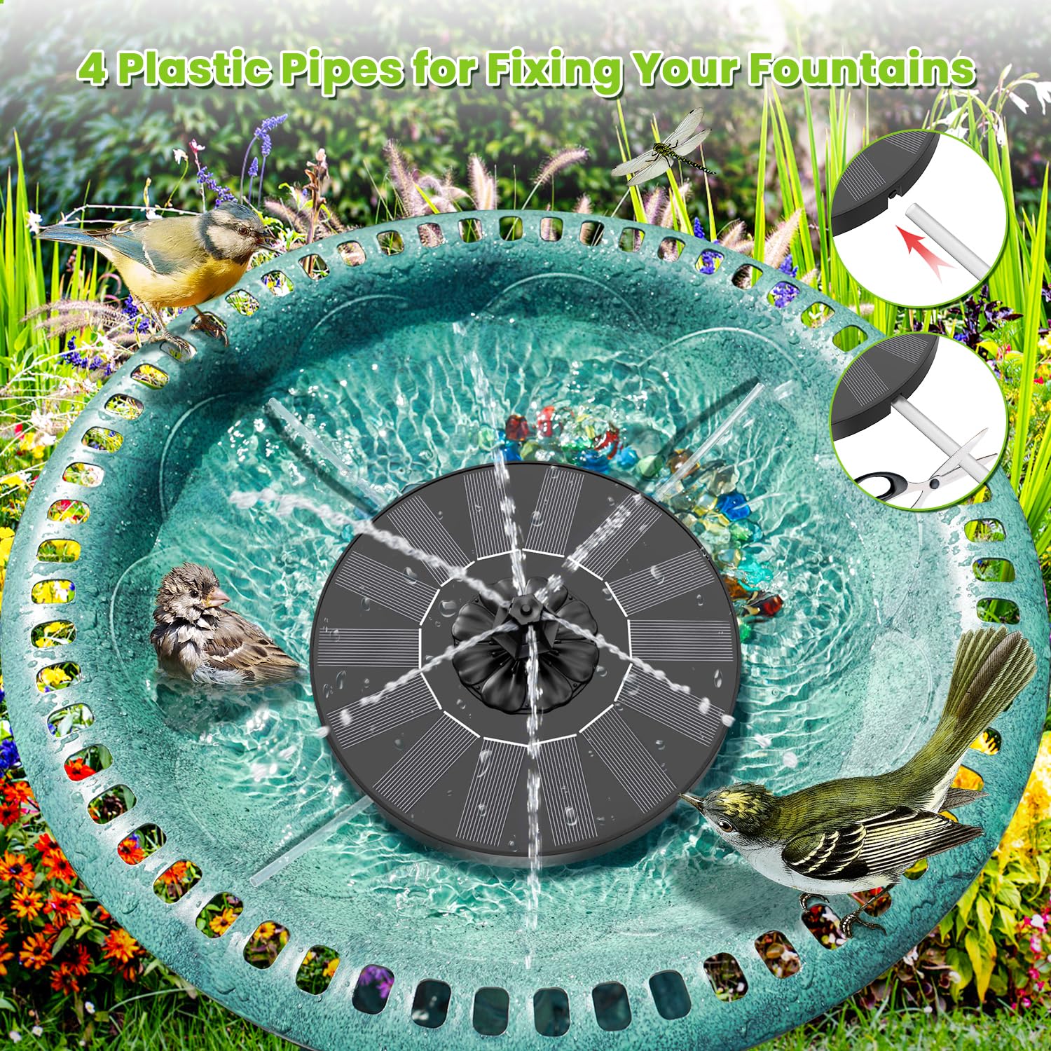 Back view of the SZMP Solar Fountain showcasing stable design