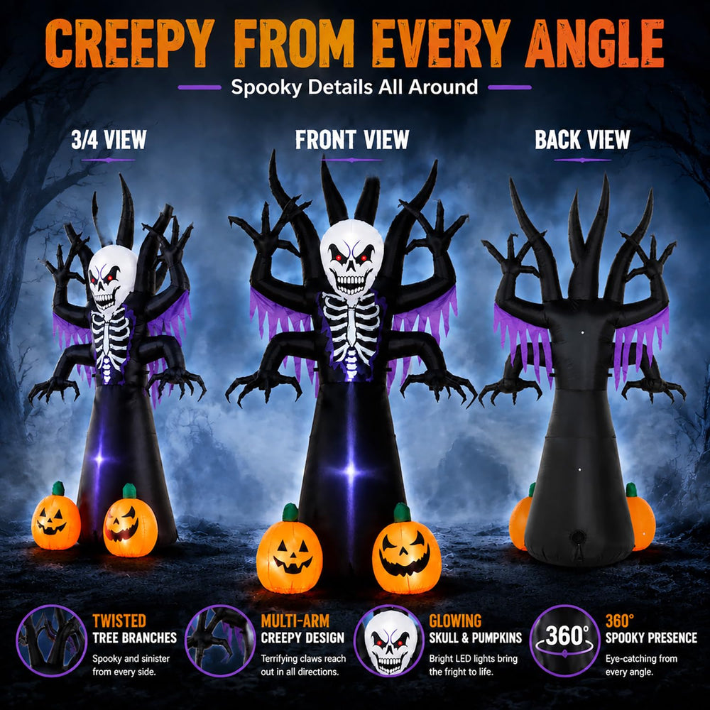 Back view of the Toiyjofe inflatable skeleton tree decoration