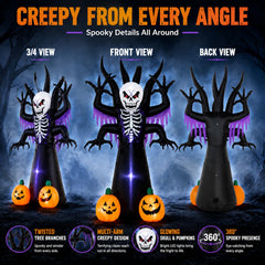 Back view of the Toiyjofe inflatable skeleton tree decoration