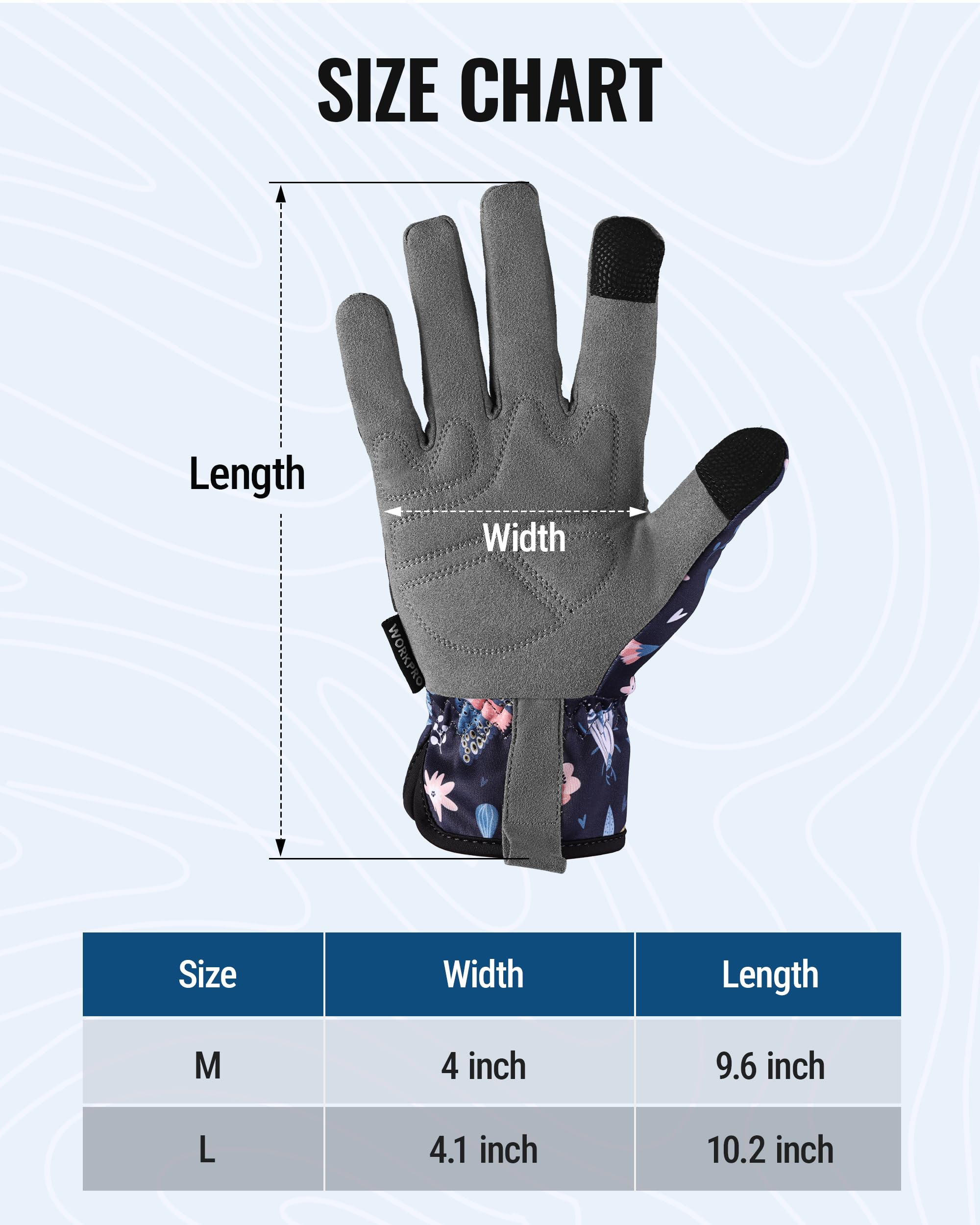 Back view of the WORKPRO Floral Garden Gloves