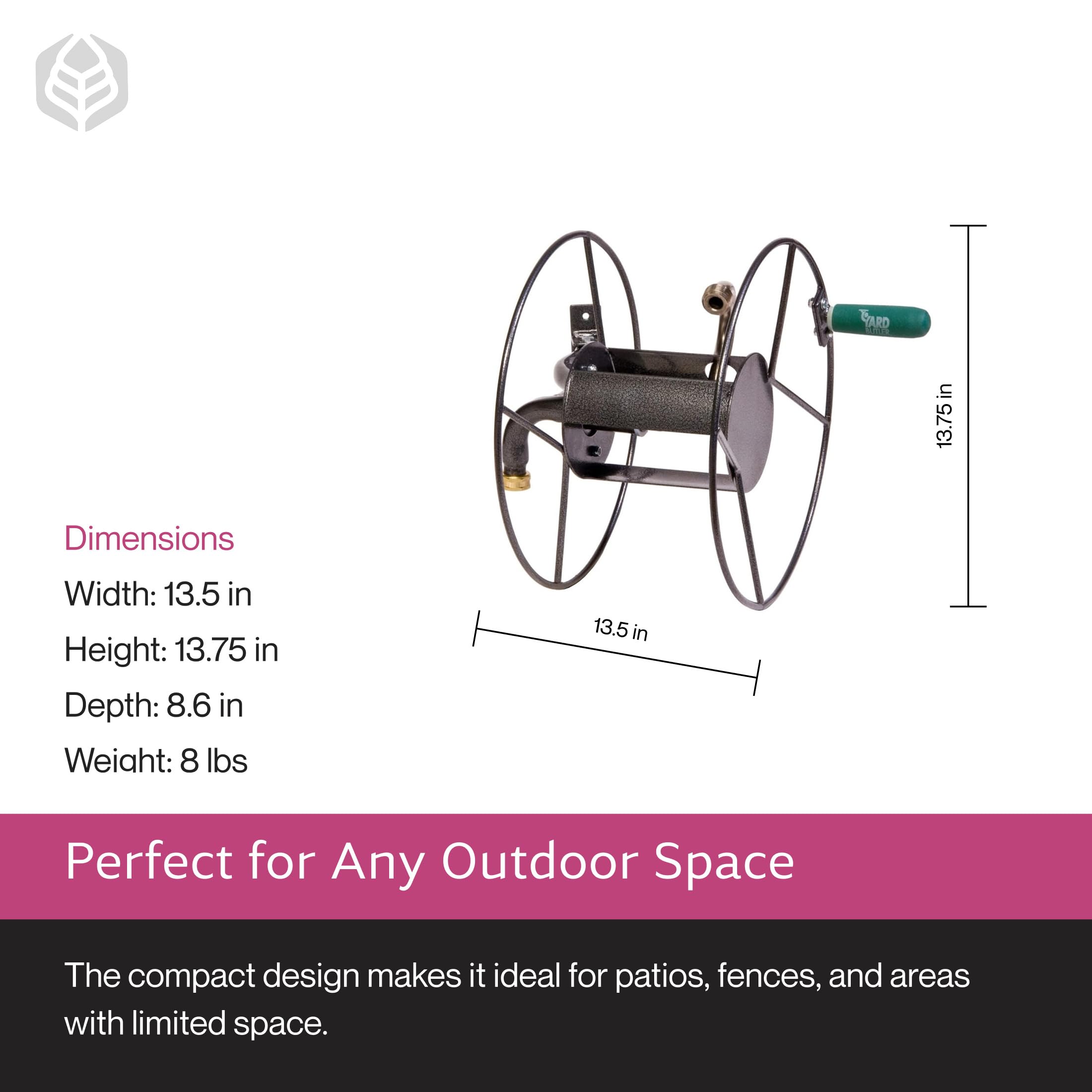 Back view of the Yard Butler hose reel showing mounting hardware