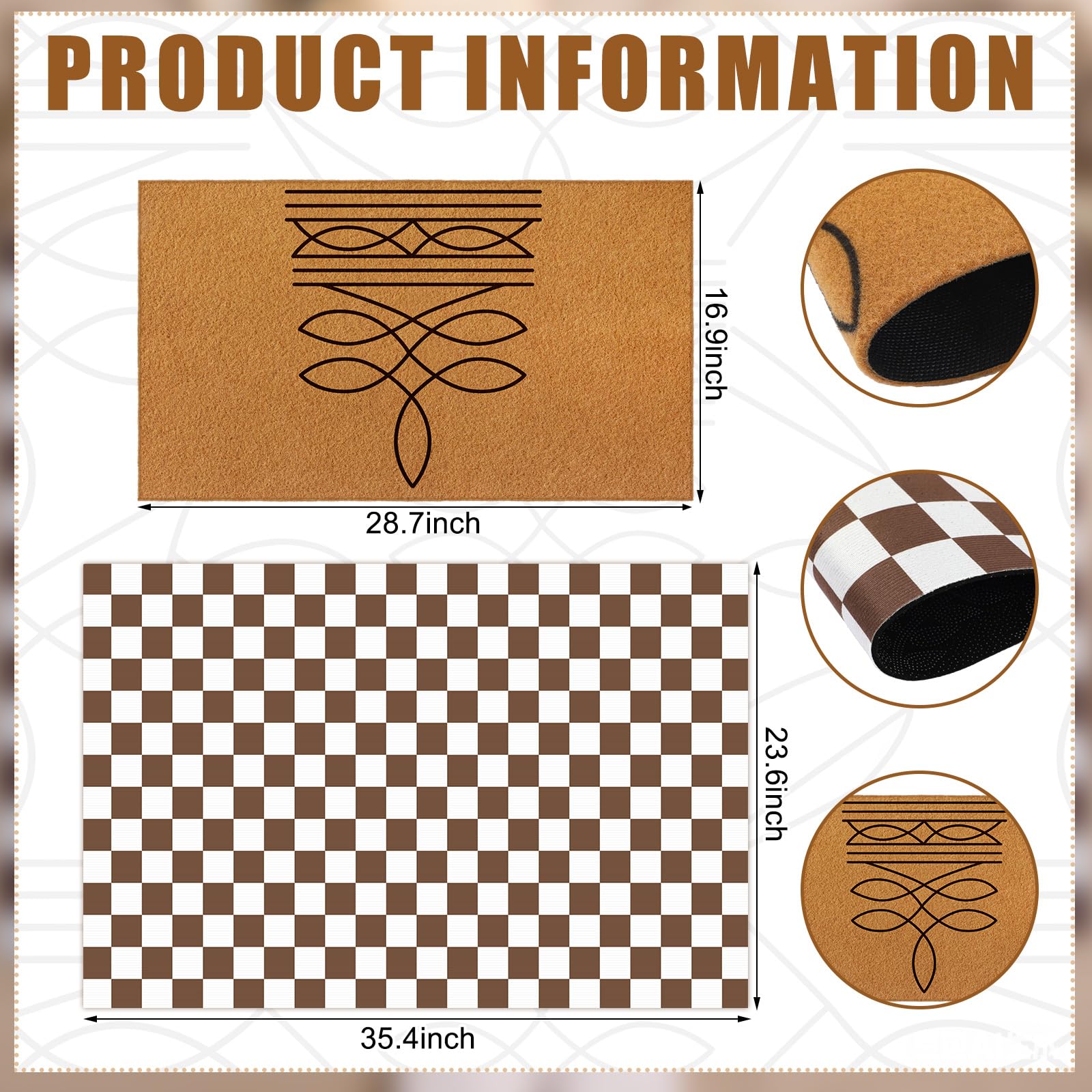 Back view of Tinideya 2 Pcs Doormat Set highlighting stitching