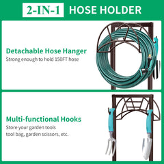 Back view of TomCare Garden Hose Holder showing tool hooks