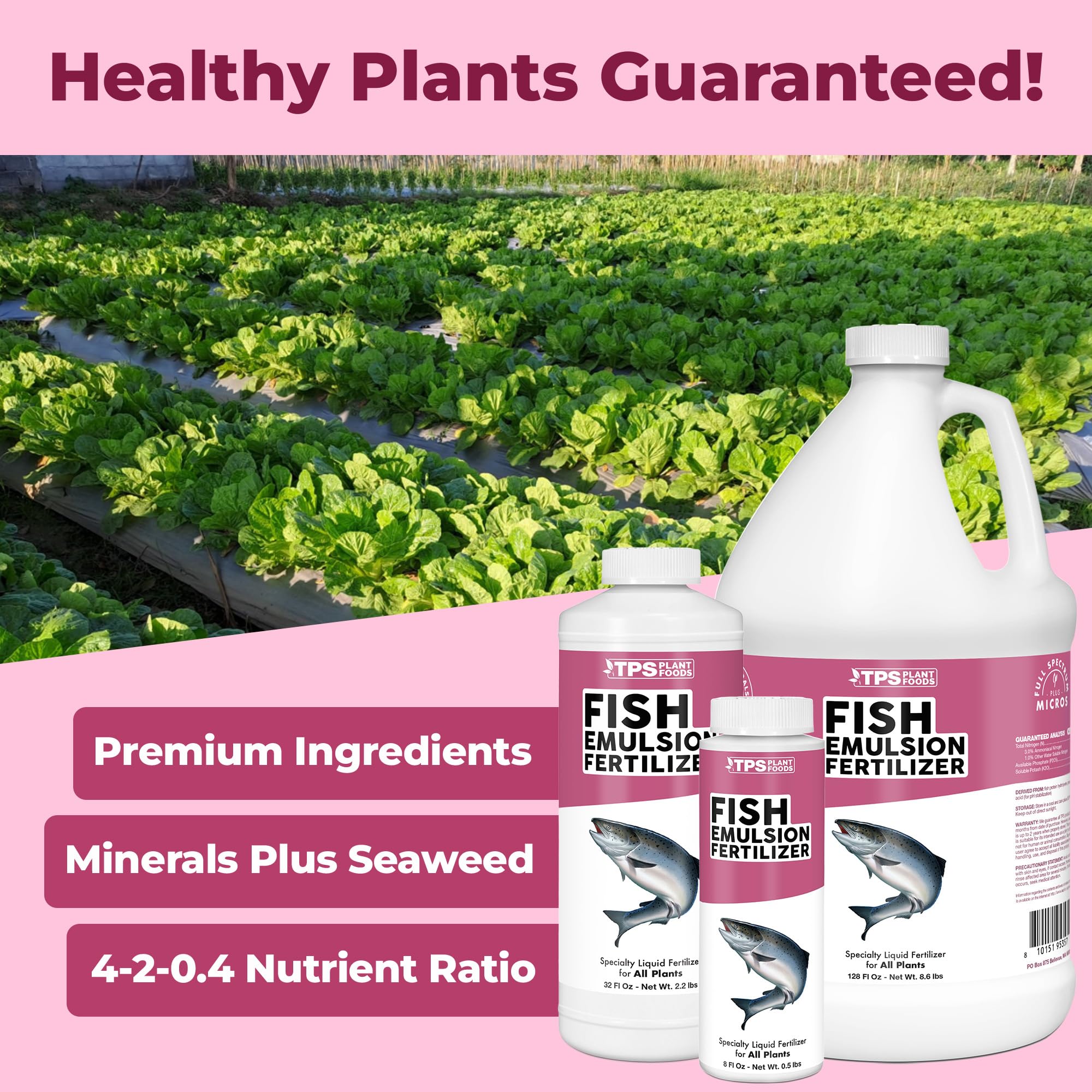 Back view of TPS NUTRIENTS Fish Emulsion Fertilizer label