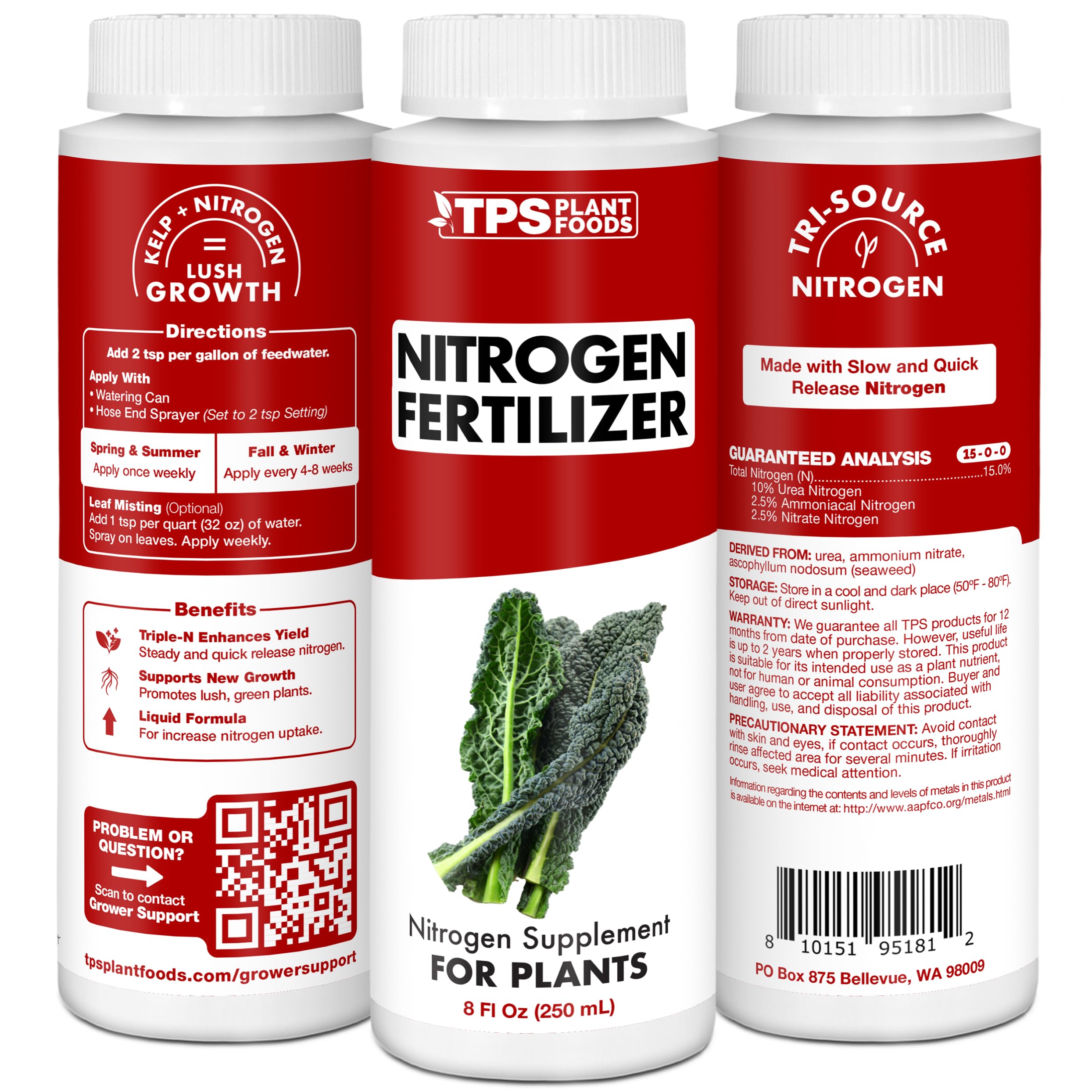 Back view of TPS NUTRIENTS Liquid Fertilizer 8 oz packaging