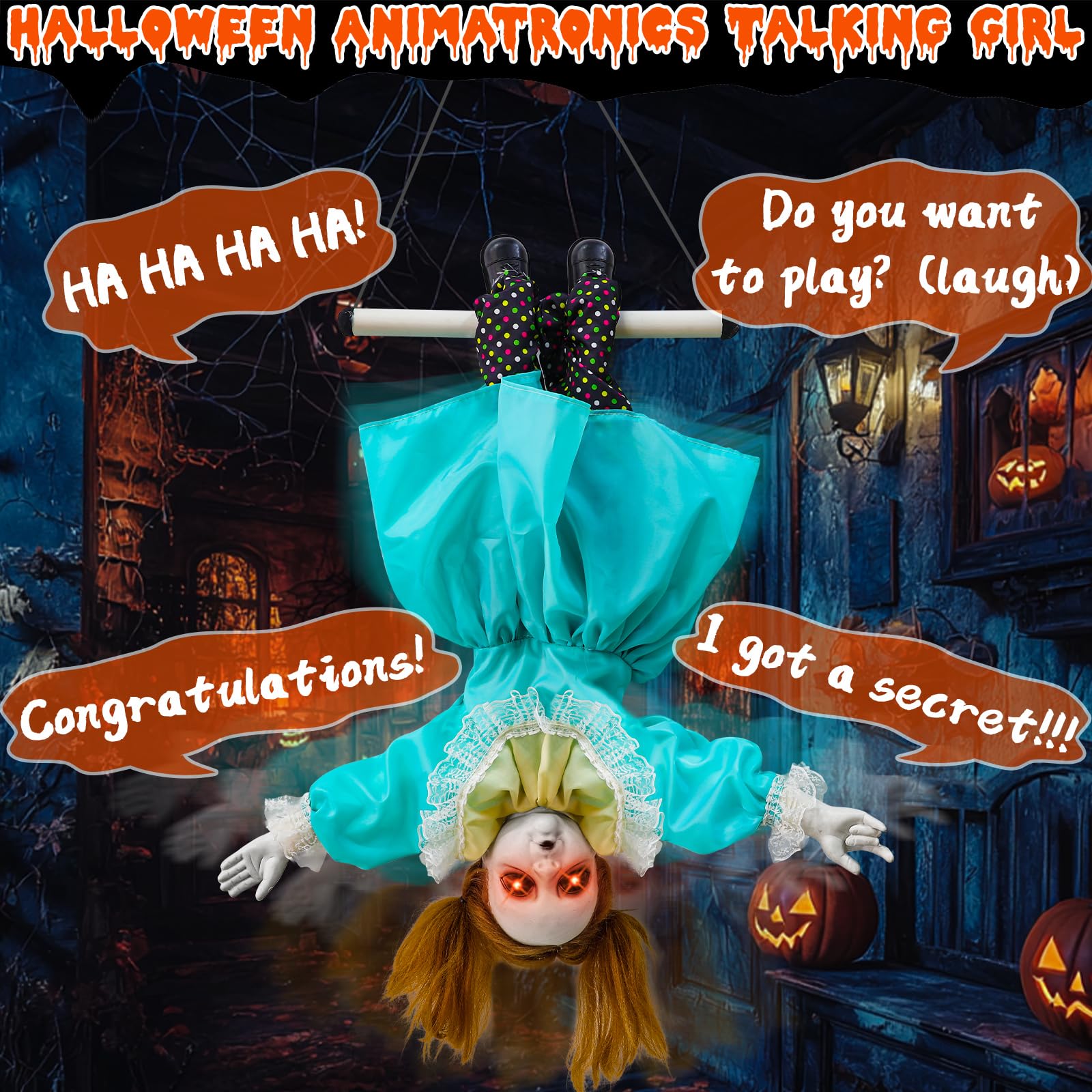 Back view of TURNMEON 30'' Halloween animatronic showing hands