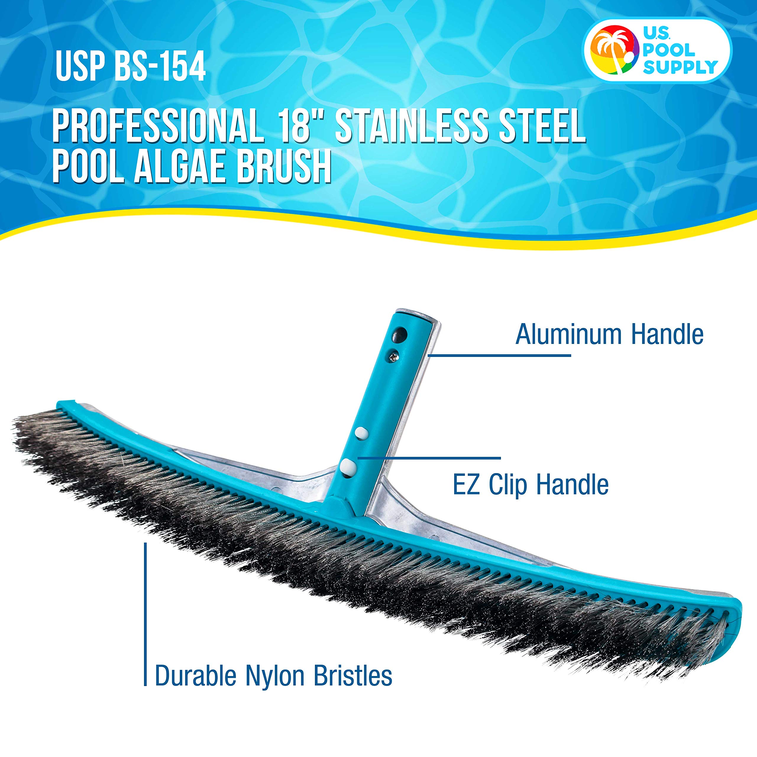 Back view of U.S. Pool Supply pool brush head showing EZ clip handle