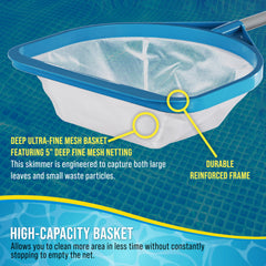 Back view of U.S. Pool Supply skimmer net with pole